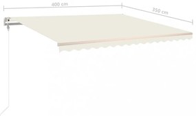 krémszínű kézzel kihúzható napellenző póznákkal 4 x 3,5 m