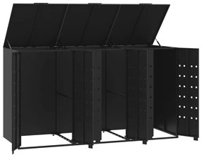 fekete acél kerekes tároló 3 szemeteskukához 207 x 79 x 117 cm