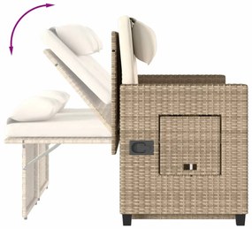 bézs polyrattan dönthető kerti pad párnával