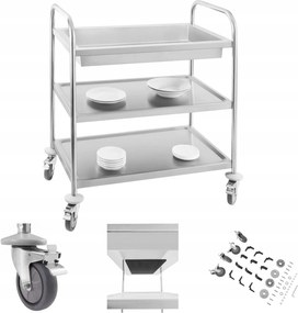 Vendéglátóipari Szervírozó Pincérkocsi 3 Polcos Rozsdamentes Acél Inox