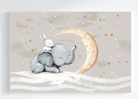 Vászonkép Canvas Ég Csillagok Hold Álom Mese Elefánt Nyúl 60x40