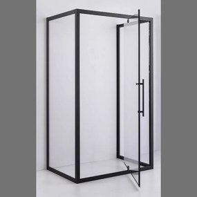 Stuxi Torino Black 100x80 falsíkra szerelhető 3 oldalú nyílóajtós zuhanykabin 6 mm vízlepergető biztonsági üveggel, fekete elemekkel, 200 cm magas