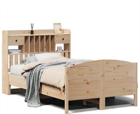 vidaXL tömör fenyőfa könyvespolcos ágy matrac nélkül 135 x 190 cm