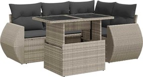 vidaXL 5 részes világosszürke polyrattan kerti ülőgarnitúra párnákkal