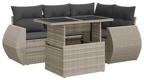 vidaXL 5 részes világosszürke polyrattan kerti ülőgarnitúra párnákkal