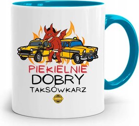 Kék Bögre Taxisofőrnek Pokolian Jó, fényképes nyomattal