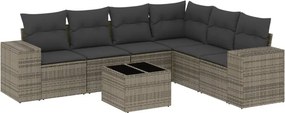 vidaXL 7 részes szürke polyrattan kerti ülőgarnitúra párnákkal
