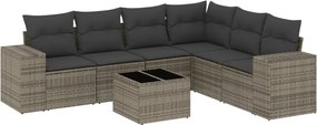 vidaXL 7 részes szürke polyrattan kerti ülőgarnitúra párnákkal
