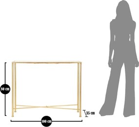 Fehér-aranyszínű konzolasztal üveg asztallappal 35x100 cm Butterflies – Mauro Ferretti