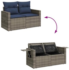 5 részes szürke polyrattan akácfa kerti kanapészett párnákkal