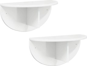 vidaXL Falpolc 2 pcs Magas Fényű Fehér 48 x 24 x 24 cm Faanyag