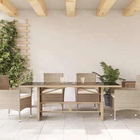 bézs polyrattan üveglapos kerti asztal 190 x 80 x 75 cm