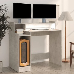 betonszürke szerelt fa íróasztal LED-ekkel 97 x 45 x 90 cm