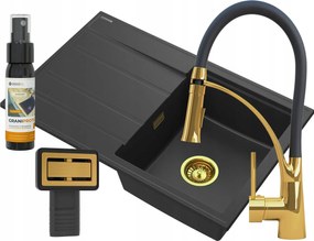 Gránit Mosogató Fekete Arany Csaptelep Timor