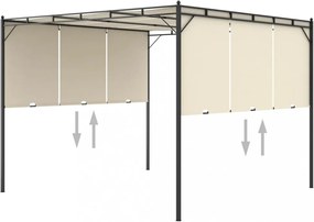 krémszínű kerti pavilon oldalfüggönnyel 3 x 3 x 2,25 m