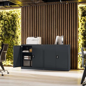 Alacsony fém irattartó szekrény BEATA, 900 x 930 x 400 mm, antracit