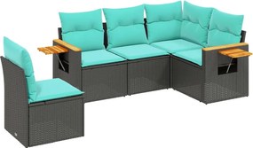 vidaXL 5 részes fekete polyrattan kerti ülőgarnitúra párnával