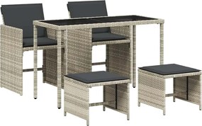 vidaXL 5részes világosszürke polyrattan kerti étkezőgarnitúra párnával