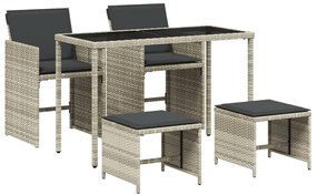 vidaXL 5részes világosszürke polyrattan kerti étkezőgarnitúra párnával