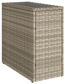 világosszürke polyrattan kerti kisasztal üveg lappal58x27,5x55cm