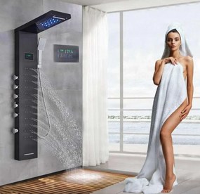 Zuhanyrendszer EYN BSP2040 LED-kijelzővel, vízesés kifolyóval, többféle színváltozatban — Nikkel