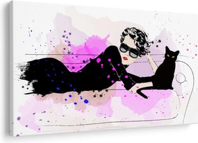 Kép - Nő egy fekete macskával (90x60 cm)