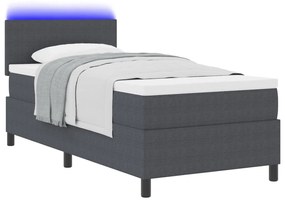 Boxspring ágy matraccal és LED világítással, sötétszürke egyszemélyes bársonyos szövet