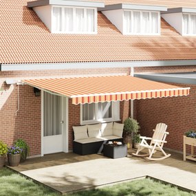 Kézi behúzható napernyő LED-del sárga és narancs 450x350 cm