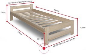 HERA tömörfa ágy + DE LUX habszivacs matrac + ágyrács AJÁNDÉK, 160x200, natúr-lakk