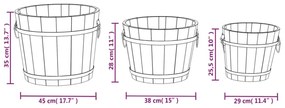3 részes tömör fenyőfa növénytartó vödör szett