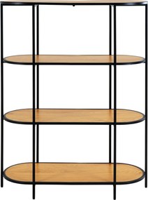 Könyvespolc, ovális polc, tölgy hatású fekete kerettel 85x36x111cm