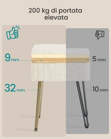 Téglalap alakú sminkasztal szék fém lábakkal, fehér színben