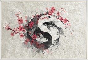 Poszter Alumínium Keret Nyugtatja A Halakat Yin Yang Japán Sakura Feng Shui 60x40