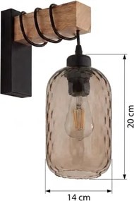 Brilagi - Fali lámpa WOOD GLASS 1xE27/60W/230V fenyő/fekete/füstbarna