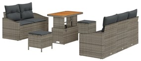 8 darabos kertiszék szett párnákkal Szürke Poli Rattan Akácia, 2 személyes kertiszék párnákkal Szürke Poli Rattan, 3 darabos kertészeti étkező szett párnákkal Szürke Poli Rattan Akácia