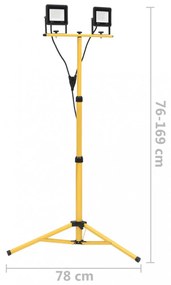 hideg fehér fényű háromlábú LED-es reflektor 2 x 30 W