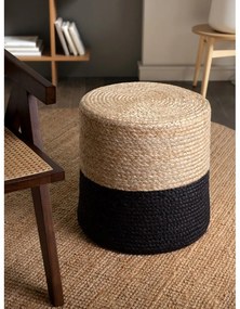 Fekete-natúr színű puff Juta Gold Black – Hanse Home
