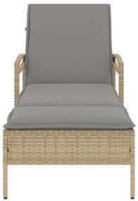 Bézs polyrattan napozóágy párnával 63x200x81 cm