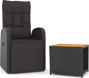 vidaXL 2 részes fekete polirattan/tömör akácfa kerti társalgógarnitúra