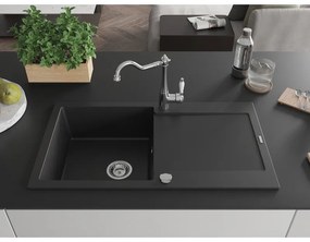 Mexen Leo, gránit mosogató 900x500x190 mm, 1 kamrás és mosogató csaptelep Carla, fekete, 6501-77-670700-00