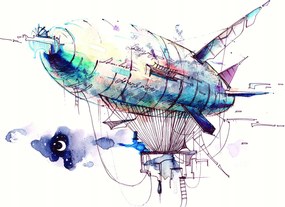 Fotótapéta Akvarell Álom léghajó pasztell színekben 368x254 +ragasztó