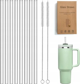 8 db-os újrafelhasználható üveg szívószál szett 31 cm-es tisztítókkal