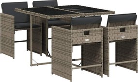 vidaXL 5 részes szürke polyrattan kerti étkezőgarnitúra párnával