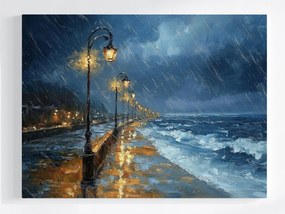 Poszter Tenger Tengerpart Sétány Eső Vihar Hullámok Éjszaka 100x75