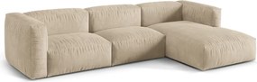 Bézs bársony moduláris sarokkanapé (jobb oldali-heverő résszel) Martina – Micadoni