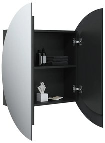 fekete fürdőszobaszekrény kerek tükörrel/LED-del 54x54x17,5 cm