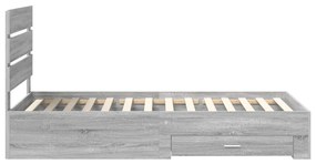 vidaXL Ágykeret fiókkal fejtámlával Szürke Sonoma 100 x 200 cm Faanyag