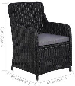 2 db fekete polyrattan kültéri étkezőszék párnával