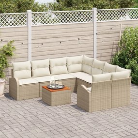 9 részes kerti ülőhely szett párnákkal Bézs Rattan Akácia, 2 személyes kerti ülőhely tárolóval és párnákkal Bézs Rattan