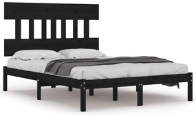 King Size fekete tömör fa ágykeret 150 x 200 cm